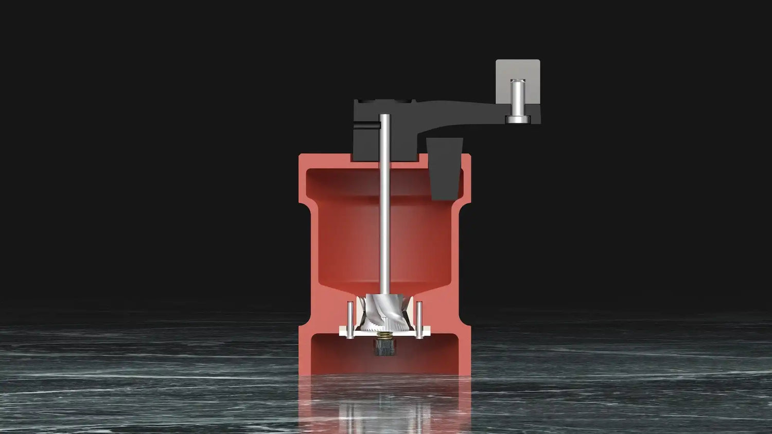 Vue en coupe 3D du mécanisme de broyage en acier inoxydable d’un moulin Iron-Mills