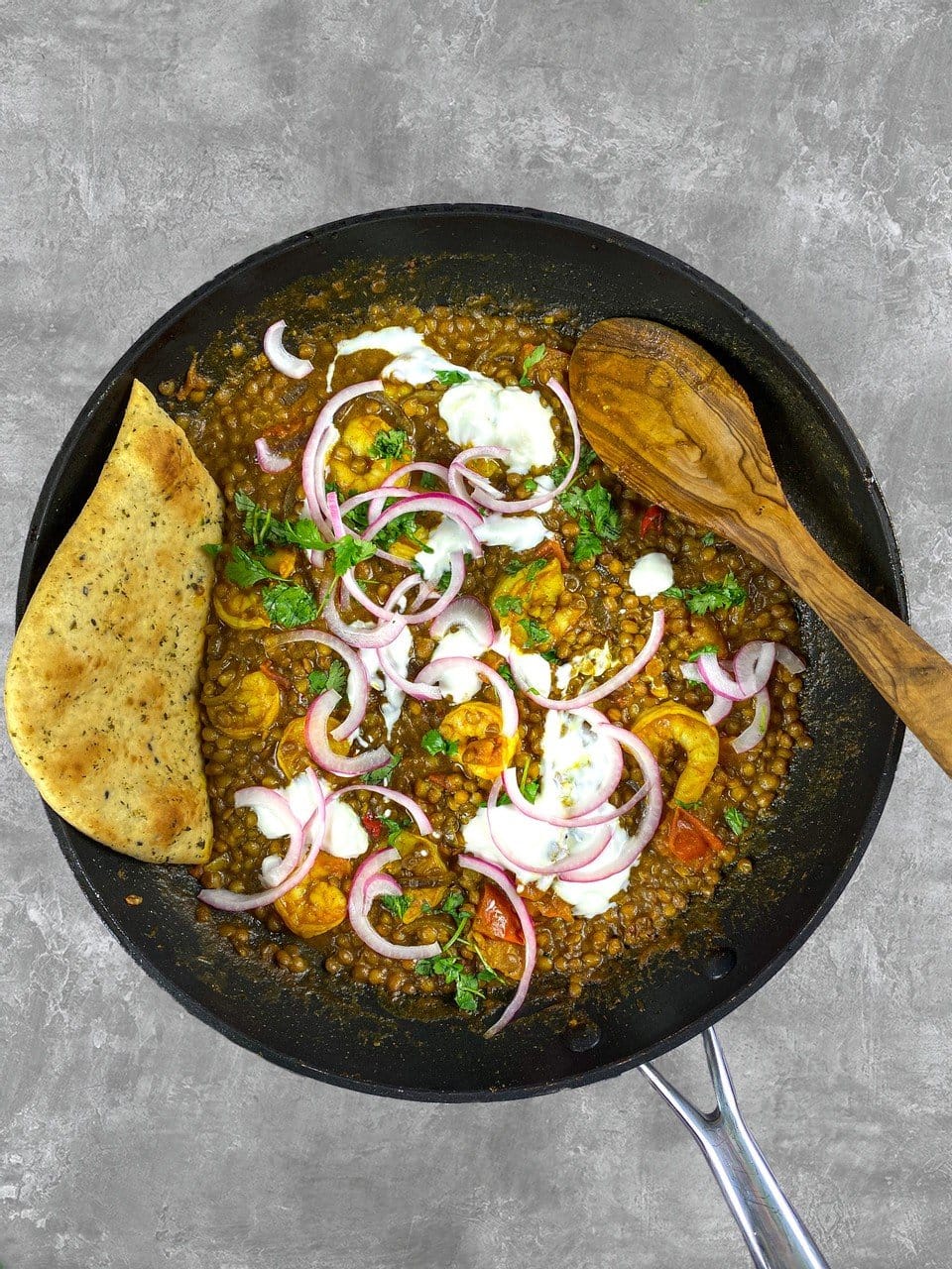 Prawn and Lentil Curry with Pickled Onions
