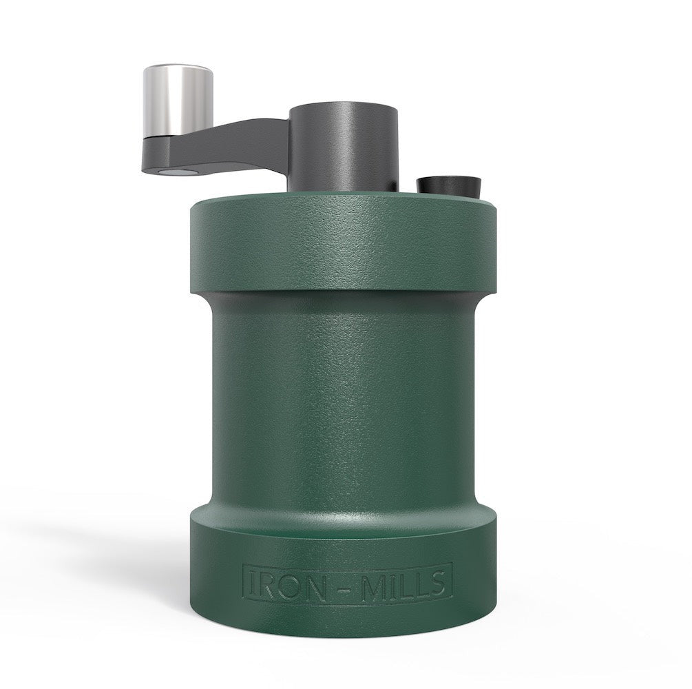 Ivy Green Cast Iron Salt Grinder with a plain white background.