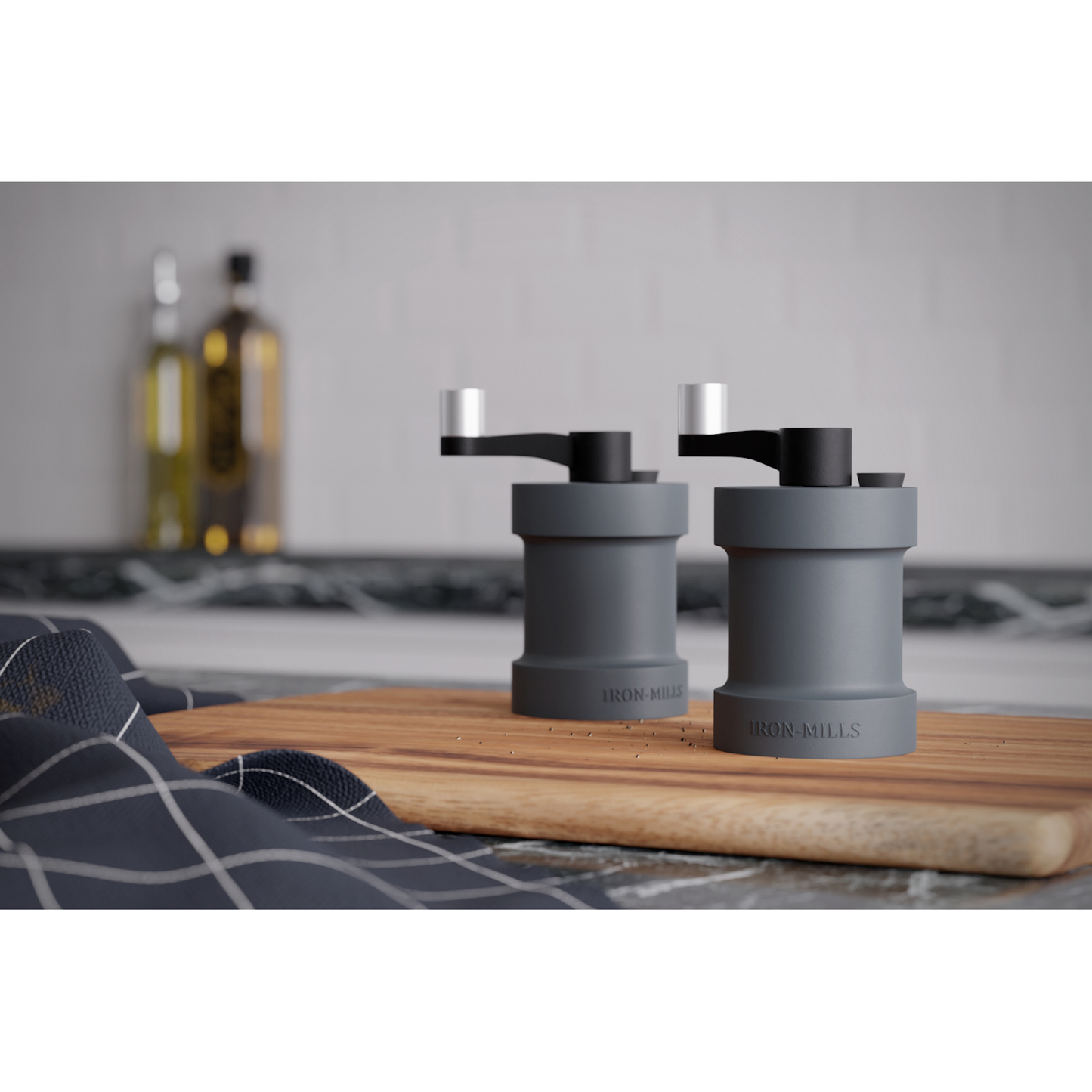 Anthracite Grey Cast Iron Salt and Pepper Mill Set with Crank Handle