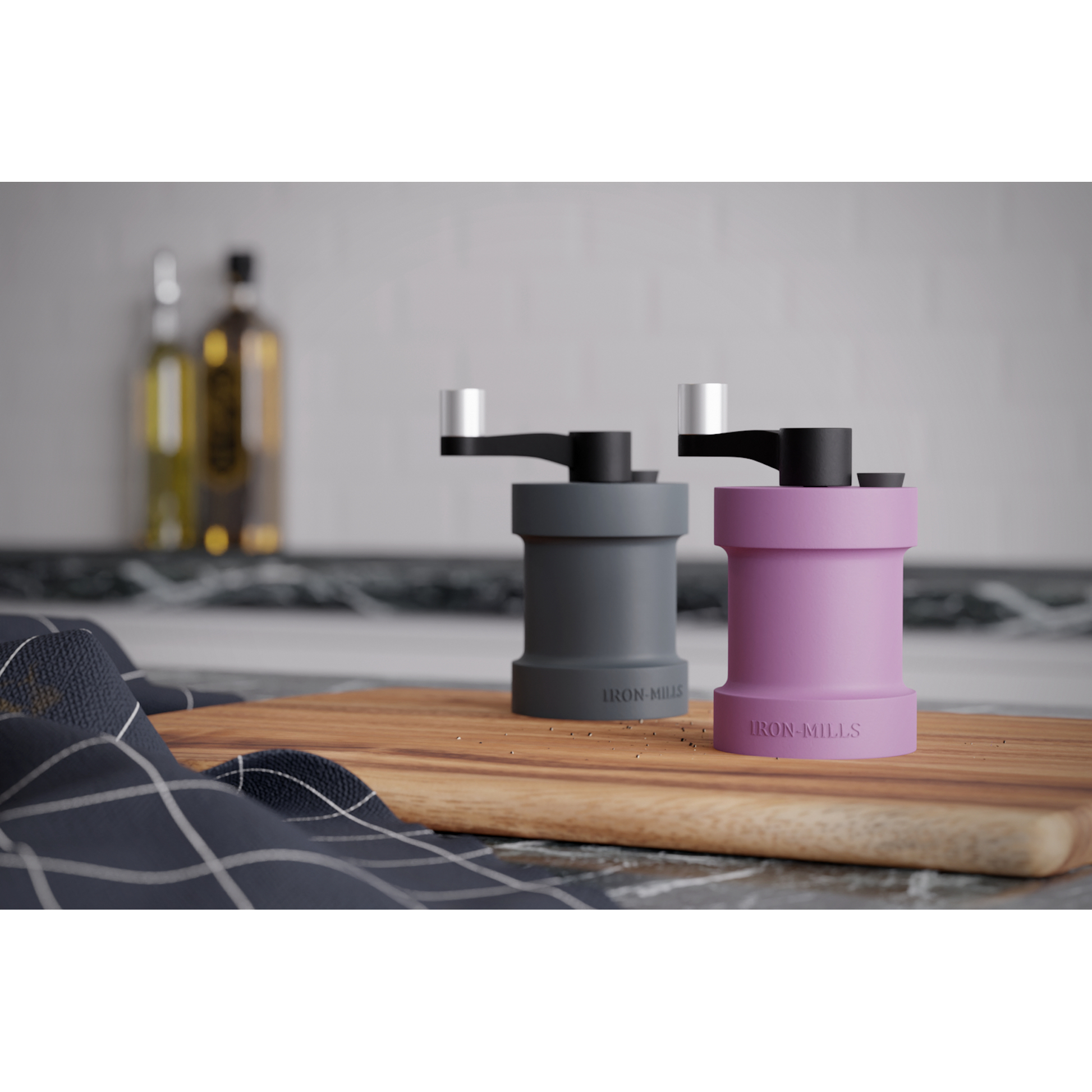 Anthracite Grey & Purple Cast Iron Salt and Pepper Mill Set with Crank Handle